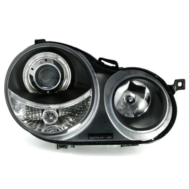 Φανάρια εμπρός Vw Polo 9N (2001-2005) angel eyes - μαύρα , χωρίς λάμπες (Η7) - σετ 2τμχ.