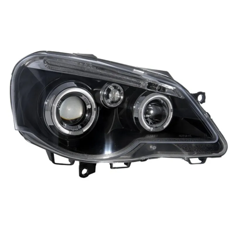 Φανάρια εμπρός Vw Polo 9N2 (2005-2009) angel eyes - μαύρα , με λάμπες (Η1) - σετ 2τμχ.