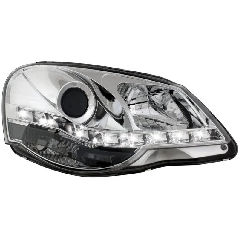 Φανάρια εμπρός Vw Polo 9N2 (2005-2009) led - chrome , με λάμπες (Η1) - σετ 2τμχ.