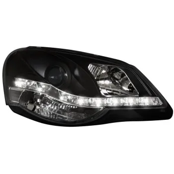 Φανάρια εμπρός Vw Polo 9N2 (2005-2009) led - μαύρα , με λάμπες (Η1) - σετ 2τμχ.
