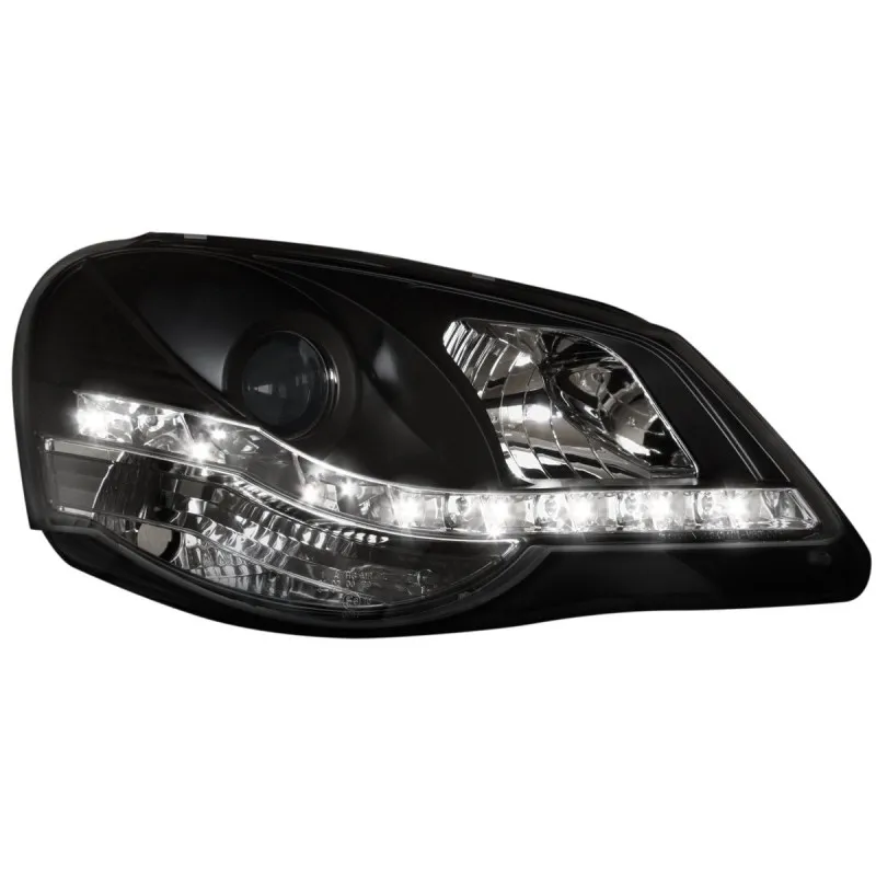 Φανάρια εμπρός Vw Polo 9N2 (2005-2009) led - μαύρα , με λάμπες (Η1) - σετ 2τμχ.