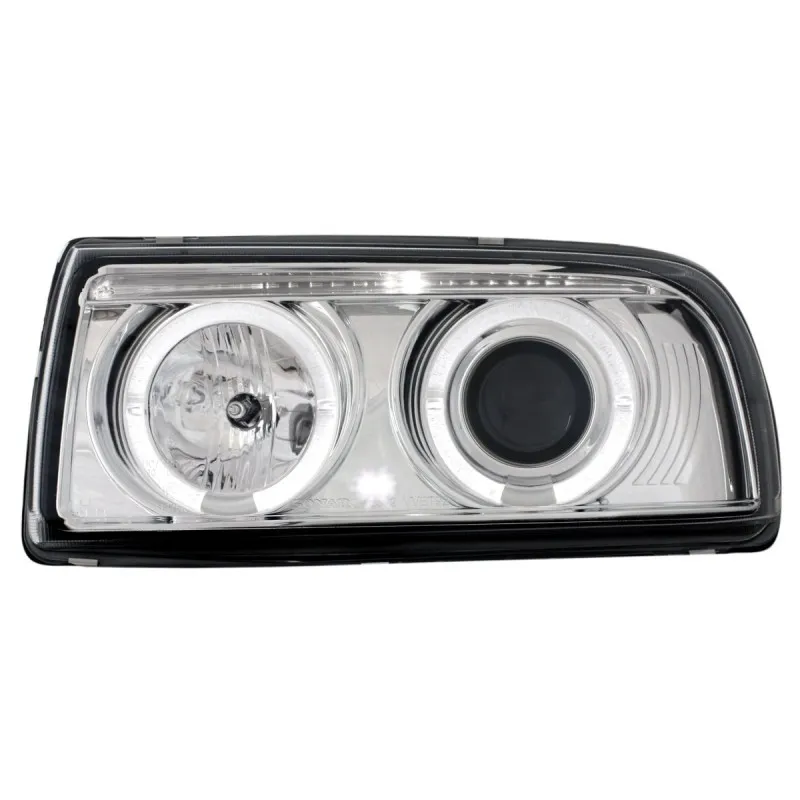 Φανάρια εμπρός Vw Vento (1991-1998) angel eyes - chrome , με λάμπες (Η1) - σετ 2τμχ.