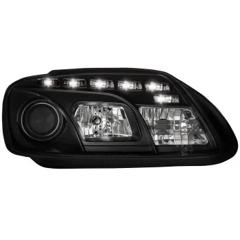 Φανάρια εμπρός Vw Touran / Caddy (2003-2006) led , μαύρα , με λάμπες (Η1) - σετ 2τμχ.
