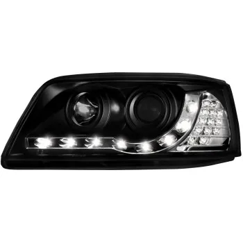 Φανάρια εμπρός Vw Transporter T5 (2003-2009) led , μαύρα , με λάμπες (Η1) - σετ 2τμχ.