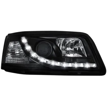 Φανάρια εμπρός Vw Transporter T5 (2003-2009) led , black , με λάμπες (Η1) - σετ 2τμχ.
