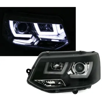 Φανάρια εμπρός Vw Transporter T5 (2010-2015) led - μαύρα , με λάμπες (Η1) - σετ 2τμχ.