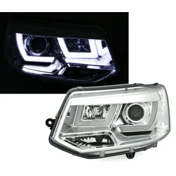Φανάρια εμπρός Vw Transporter T5 (2003-2009) led - chrome , με λάμπες (Η1) - σετ 2τμχ.