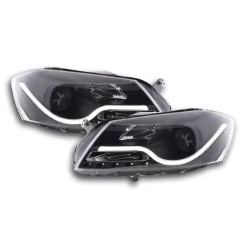 Φανάρια εμπρός Vw Passat B7 (2010-2014) led - μαύρα , με λάμπες (Η1) - σετ 2τμχ.