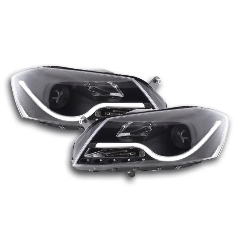 Φανάρια εμπρός Vw Passat B7 (2010-2014) led - μαύρα , με λάμπες (Η1) - σετ 2τμχ.