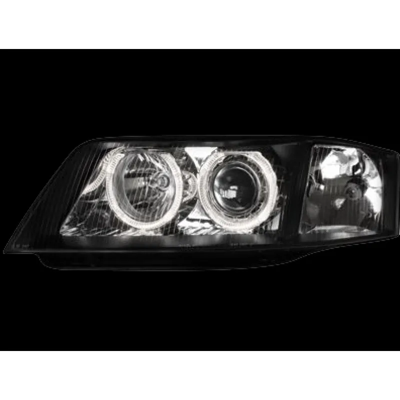 Φανάρια εμπρός Audi A6 (2001-2003) angel eyes - εργοστασιακά xenon -μαύρα , χωρίς λάμπες (Η7) - σετ 2τμχ.