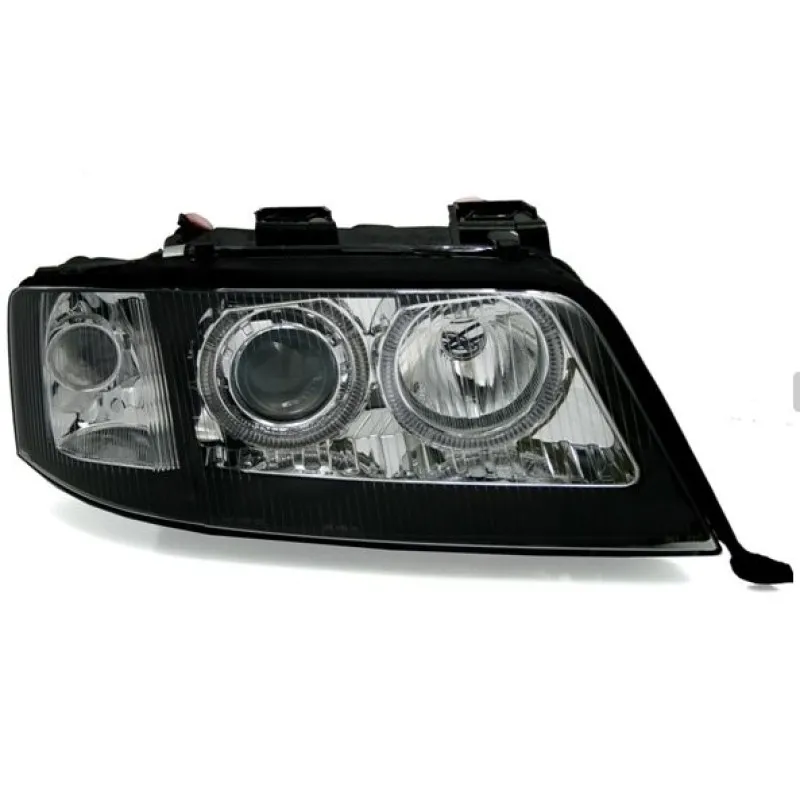 Φανάρια εμπρός Audi A6 (2001-2003) angel eyes - εργοστασιακά xenon -μαύρα , χωρίς λάμπες (Η7) - σετ 2τμχ.