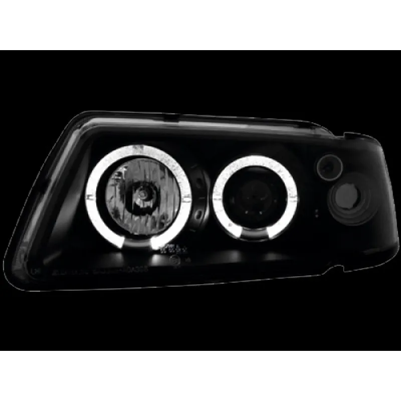 Φανάρια εμπρός Audi A3 (1996-2000) angel eyes - μαύρα , με λάμπες (Η1) - σετ 2τμχ.