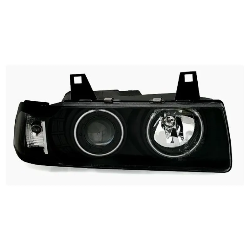 Φανάρια εμπρός Bmw E36 (1991-1999) 2d coupe angel eyes - black , με λάμπες (Η1) - σετ 2τμχ.