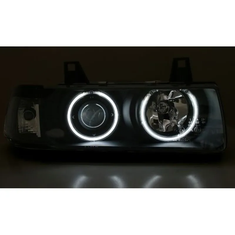 Φανάρια εμπρός Bmw E36 (1991-1999) 2d coupe angel eyes - black , με λάμπες (Η1) - σετ 2τμχ.