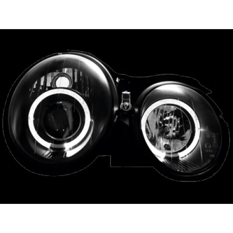 Φανάρια εμπρός Mercedes CLK W208 (1997-2002) angel eyes - μαύρα , με λάμπες (Η1) - σετ 2τμχ.