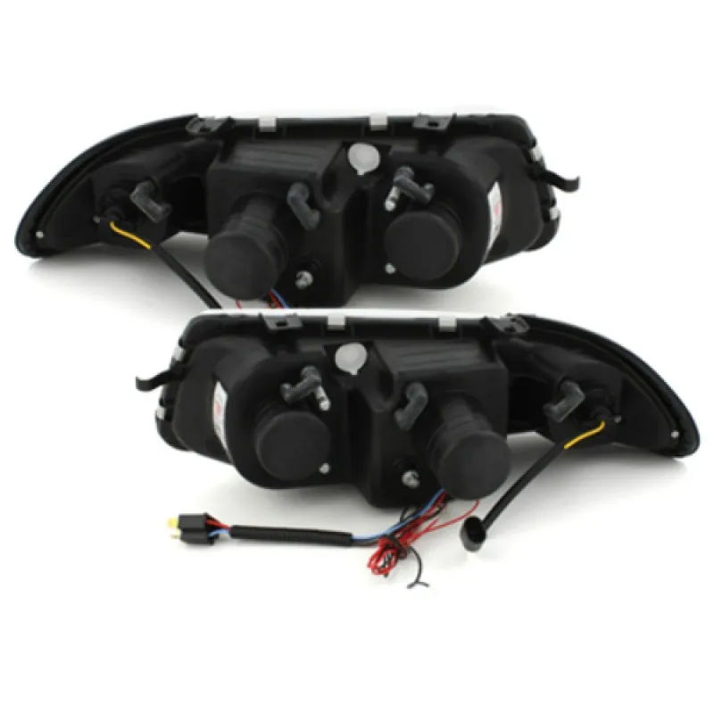 Φανάρια εμπρός Opel Astra F (1994-1999) angel eyes - μαύρα , με λάμπες (Η1) - σετ 2τμχ.