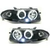 Φανάρια εμπρός Opel Astra F (1994-1999) angel eyes - μαύρα , με λάμπες (Η1) - σετ 2τμχ.