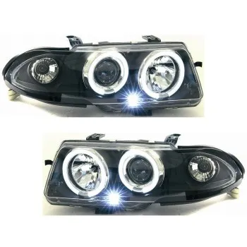 Φανάρια εμπρός Opel Astra F (1994-1999) angel eyes - μαύρα , με λάμπες (Η1) - σετ 2τμχ.