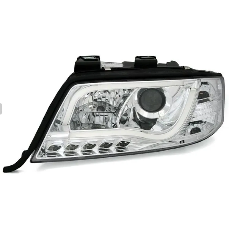 Φανάρια εμπρός Audi A6 C5 (1997-2001) / Allroad 1999-2005lightbar - χρωμίου , με λάμπες (Η1) - σετ 2τμχ.