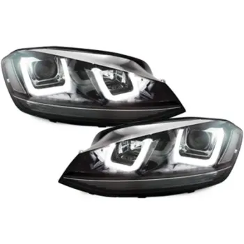 Φανάρια εμπρός Vw Golf 6 angel eyes - με design Vw Golf 7 με μαύρη επιμηκής γραμμή , με λάμπες (Η1) - σετ 2τμχ.