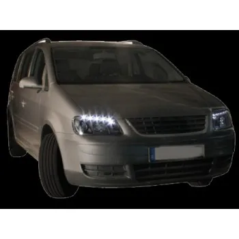 Φανάρια εμπρός Vw Touran / Caddy (2003-2006) led , μαύρα , με λάμπες (Η1) - σετ 2τμχ.