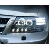 Φανάρια εμπρός Mitsubishi Pajero (2001-2006) angel eyes - μαύρα , με λάμπες (Η1) - σετ 2τμχ.