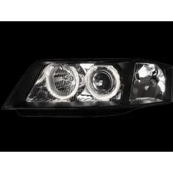 Φανάρια εμπρός Audi A6 (2001-2003) angel eyes - μαύρα , χωρίς λάμπες (Η7) - σετ 2τμχ.