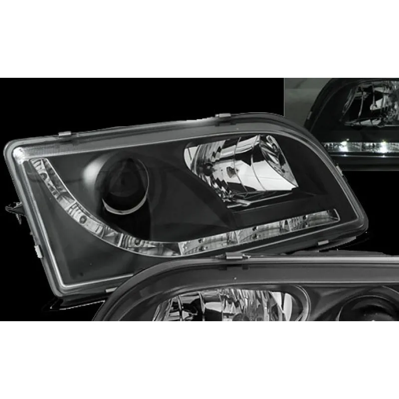 Φανάρια εμπρός Volvo S/V40 (1996-2003) led - μαύρα , με λάμπες (Η1) - σετ 2τμχ.