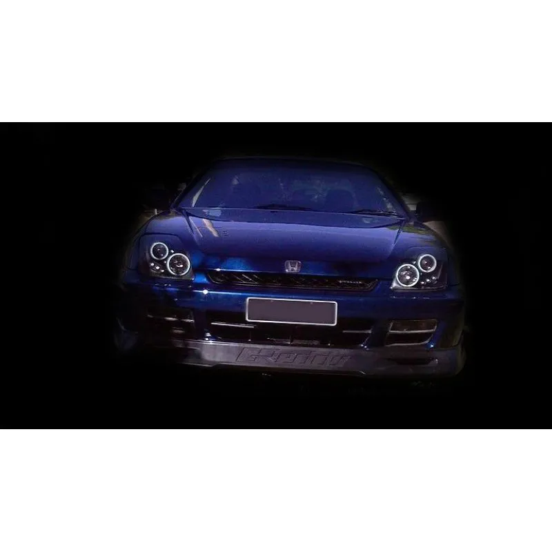 Φανάρια εμπρός Honda Prelude (1997-2001) angel eyes - μαύρα , με λάμπες (Η1) - σετ 2τμχ.
