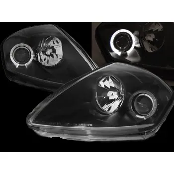 Φανάρια εμπρός Mitsubishi Eclipse (2000-2005) angel eyes - black , με λάμπες (Η1) - σετ 2τμχ.