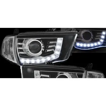 Φανάρια εμπρός Mitsubish L200 (2006-2010) led - μαύρα , με λάμπες (Η1) - σετ 2τμχ.