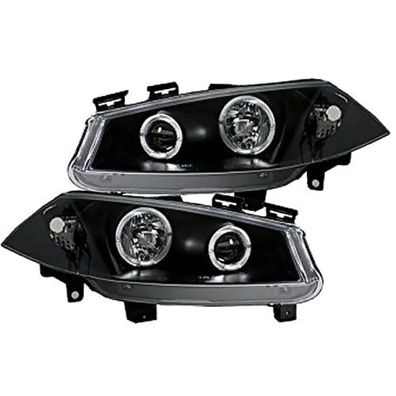 Φανάρια εμπρός Renault Megane (2002-2005) angel eyes, μαύρα , με λάμπες (Η1) - σετ 2τμχ.
