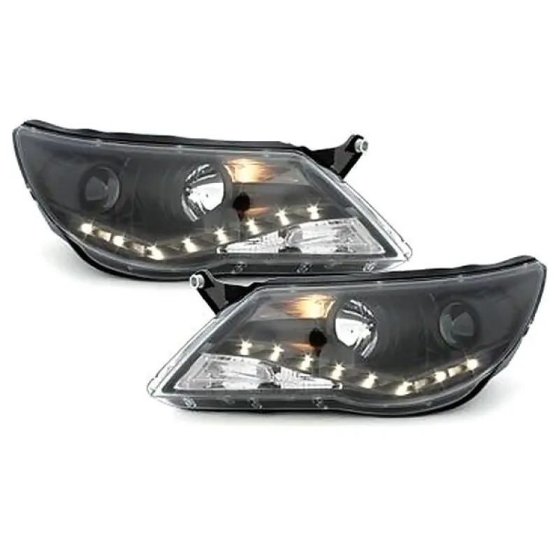 Φανάρια εμπρός Vw Tiguan (2007-2011) led , black , με λάμπες (Η1) - σετ 2τμχ.