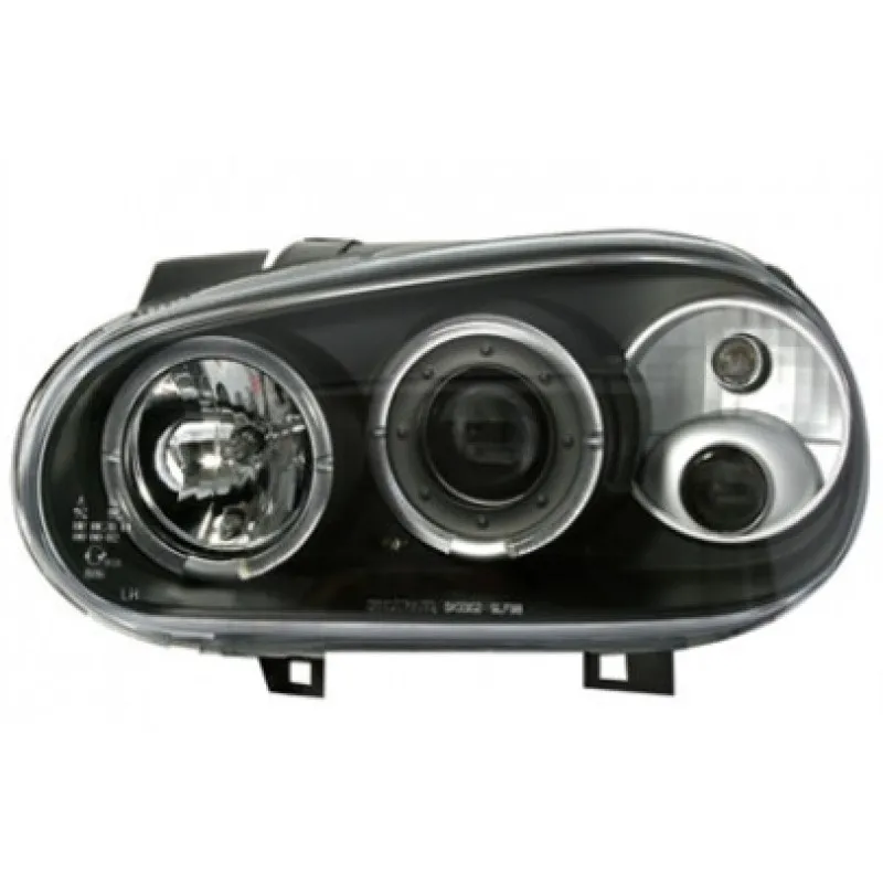 Φανάρια εμπρός Vw Golf IV angel eyes - μαύρα , με λάμπες (Η1) - σετ 2τμχ.