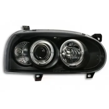 Φανάρια εμπρός Vw Golf ΙΙΙ angel eyes - μαύρα , με λάμπες (Η1) - σετ 2τμχ.