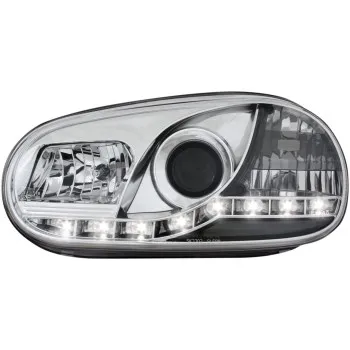 Φανάρια εμπρός Vw Golf IV devil eyes - chrome , με λάμπες (Η1) led - σετ 2τμχ.