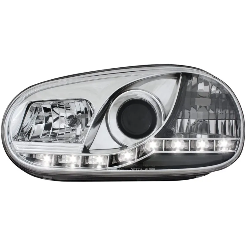 Φανάρια εμπρός Vw Golf IV devil eyes - chrome , με λάμπες (Η1) led - σετ 2τμχ.