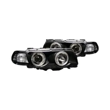 Φανάρια εμπρός BMW E38 (1998-2001) angel eyes - μαύρα , με λάμπες (Η1) - σετ 2τμχ.