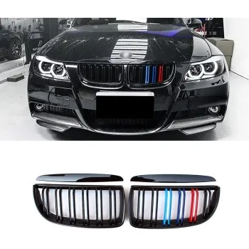Καρδιές μάσκας BMW E90 με διπλή γρίλια (2005-2008) - tri color - 2τμχ.