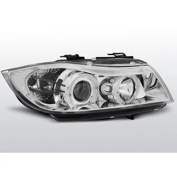 Φανάρια εμπρός BMW E90 (2005-2009) angel eyes - chrome, χωρίς λάμπες (Η7) - σετ 2τμχ.
