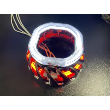 Bi xenon προτζέκτορες 2.5'' Morimoto Mini Spiral - με τετράγωνα δαχτυλίδια για angel eyes - μπλε μικρό και κόκκινο μεγάλο δαχτυλίδι -2 τμχ.