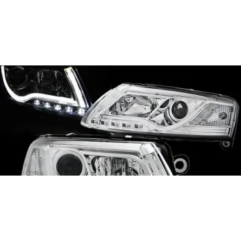 Φανάρια εμπρός Audi A6 4F (2004-2008) led lightbar - chrome , με λάμπες (Η1) - σετ 2τμχ.