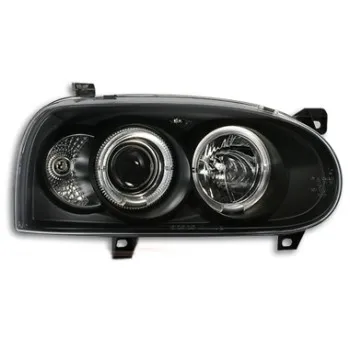 Φανάρια εμπρός Vw Golf ΙΙΙ angel eyes - μαύρα , με λάμπες (Η1) - σετ 2τμχ.