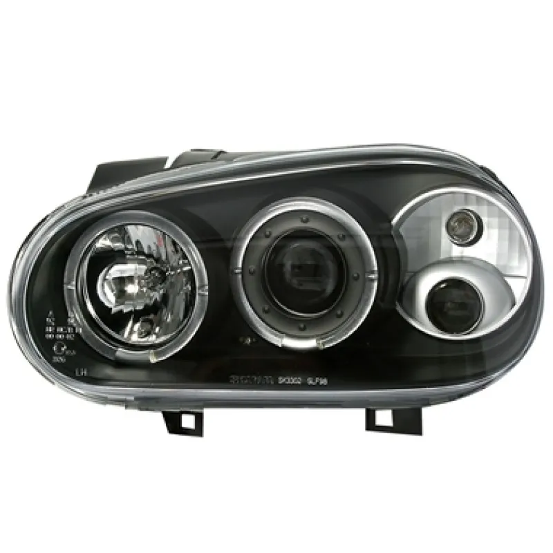Φανάρια εμπρός Vw Golf IV angel eyes - μαύρα , με λάμπες (Η1) - σετ 2τμχ.