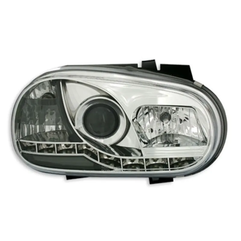 Φανάρια εμπρός Vw Golf IV devil eyes - chrome , με λάμπες (Η1) led - σετ 2τμχ.