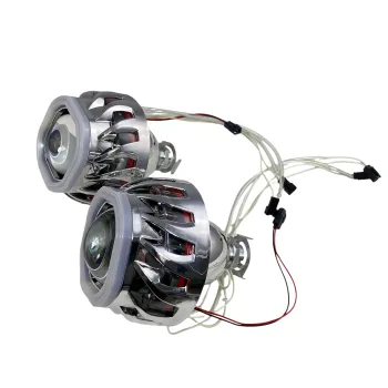 Bi xenon προτζέκτορες 2.5'' Morimoto Mini Spiral - με τετράγωνα δαχτυλίδια για angel eyes - μπλε μικρό και κόκκινο μεγάλο δαχτυλίδι -2 τμχ.