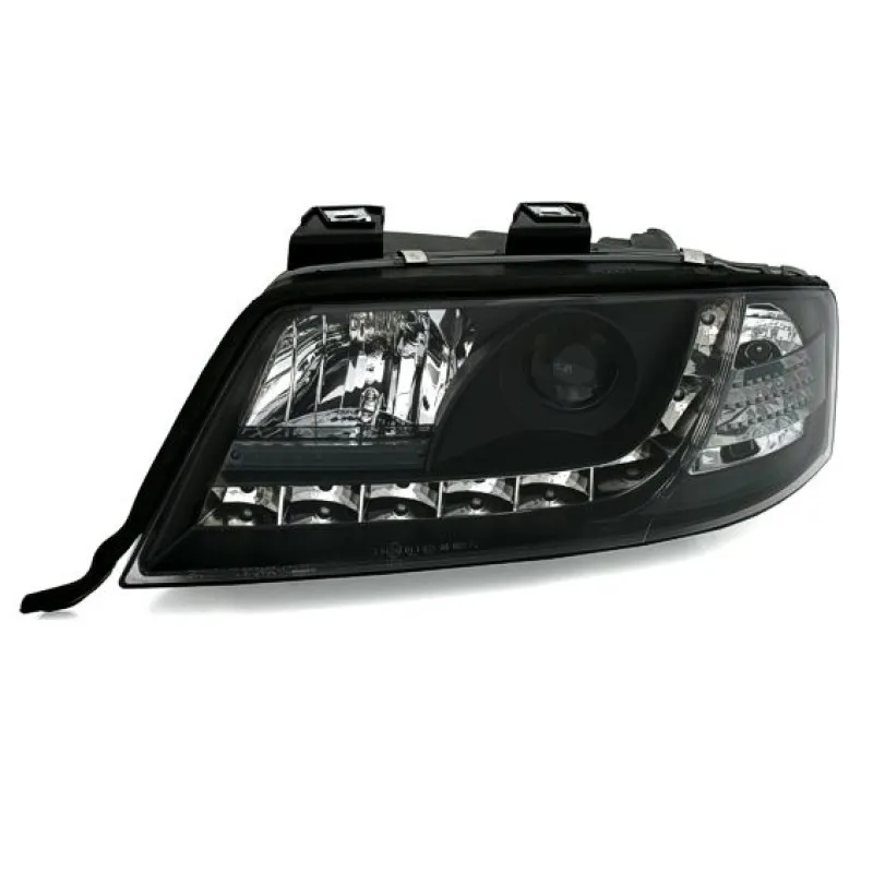 Φανάρια εμπρός Audi A6 με φώτα ημέρας (1997-2001) / Allroad 1999-2005 - μαύρα , με λάμπες (Η1) - σετ 2τμχ.