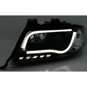 Φανάρια εμπρός Audi A6 C5 (1997-2001) led / Allroad 1999-2005 lightbar - μαύρα , με λάμπες (Η1) - σετ 2τμχ.
