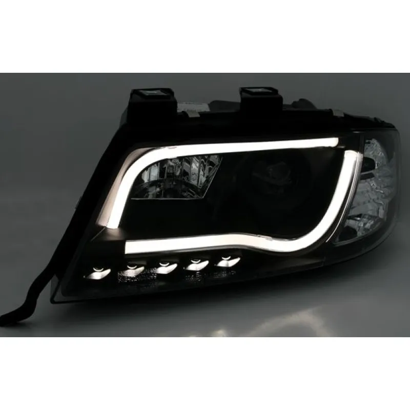 Φανάρια εμπρός Audi A6 C5 (1997-2001) led / Allroad 1999-2005 lightbar - μαύρα , με λάμπες (Η1) - σετ 2τμχ.