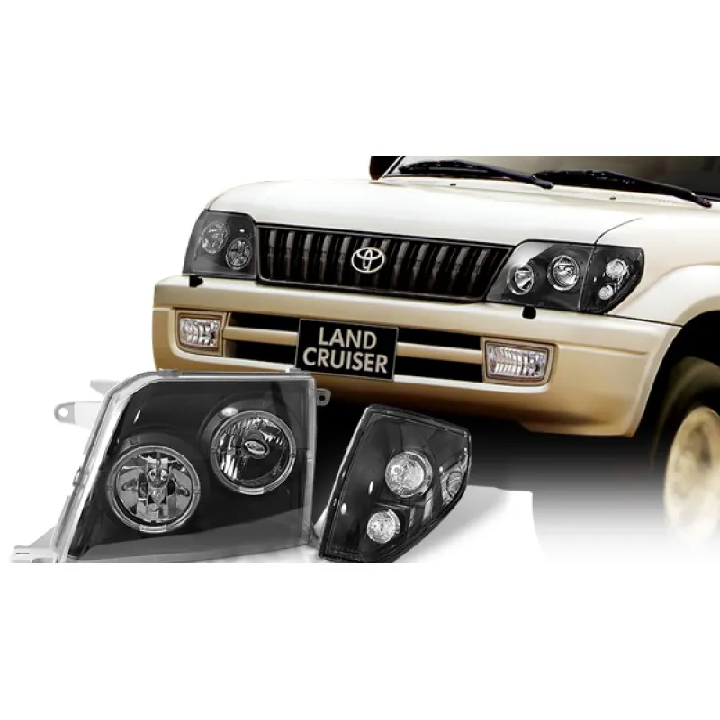 Φανάρια εμπρός Toyota Land Cruiser FJ90 (1996-2003) angel eyes - μαύρα , με λάμπες (Η1) - σετ 2τμχ.